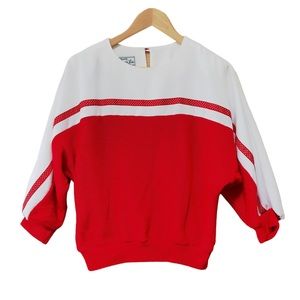 Vintage 1960’s Jerrie Lurie red white sweater, polka dot trim, see measurements